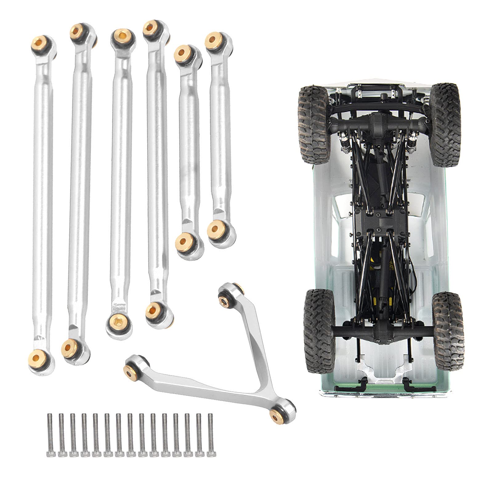 RC Stuurstang Aluminium RC Auto Koppeling Trekstang RC Trekstang Kit voor 1/24 RC Auto(Zilver