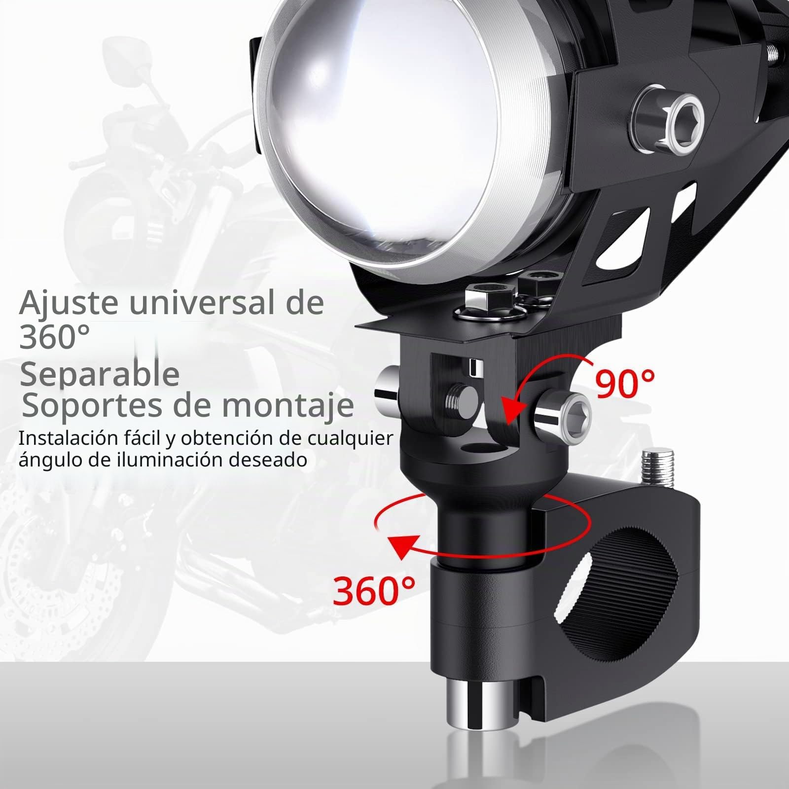 PROZOR - 2 faros delanteros U5 para motocicleta, 360 °, ajuste 15 W, 3000 lm, faros delanteros de motocicleta, LED con interruptor IP65, sellado, faros antiniebla LED para 12/24 V