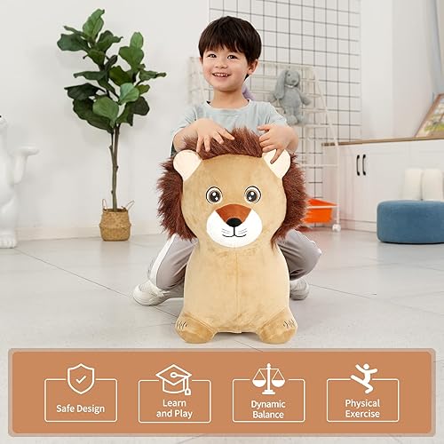 Miniatura 4 de INPANY Caballito Saltarín, Juguetes de León Saltarín, Animal de Felpa para Saltar para Niños Pequeños, Amigos Saltarines, Inflable para Montar, Goma