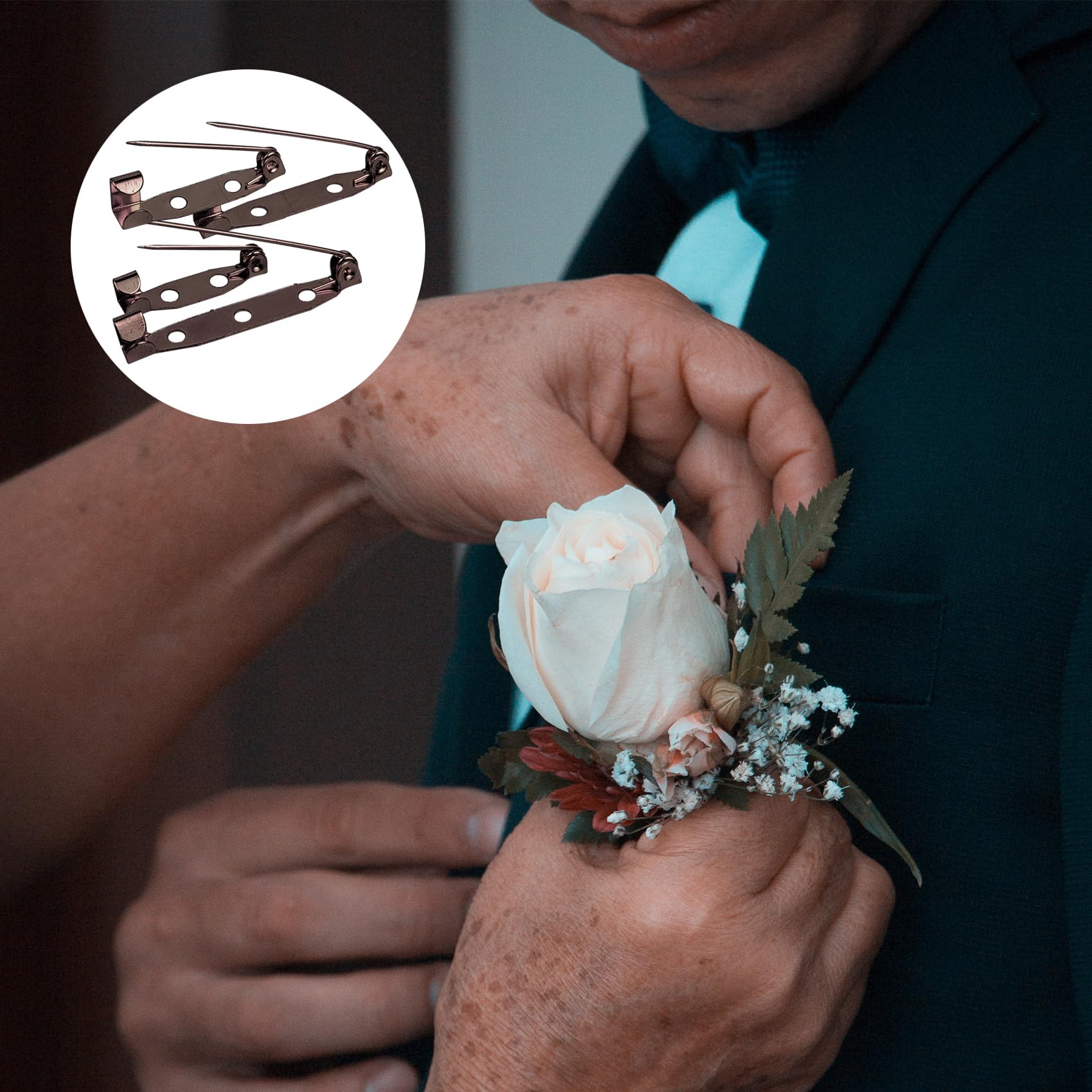 100 broches, paquete de 4 tamaños, alfileres de bronce para boutonniere, pines de seguridad para manualidades, insignia, etiqueta de nombre (bronce)