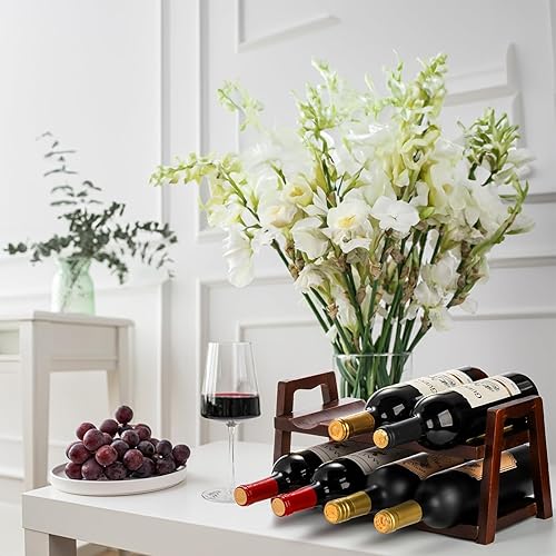 Miniatura 6 de Peohud Estante de vino para encimera, soporte de madera para vino de 8 botellas, 2 niveles, estante de almacenamiento de vino para el hogar, cocina,