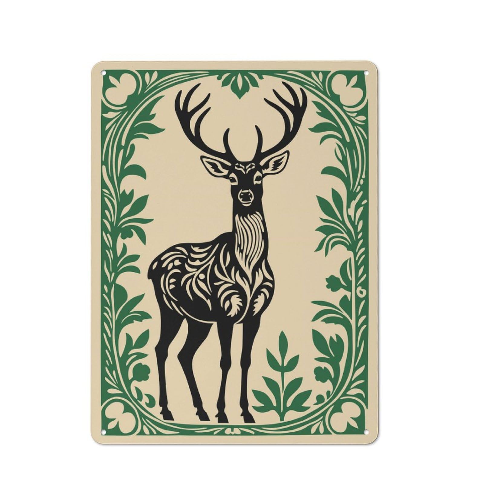 Junmoney Style-24 Elegant Deer With Floral Frame Retro Tin Sign 40X30cm For Café Or Restaurant, Housewarming Wall Decor For People Furnishing Café And Restaurant