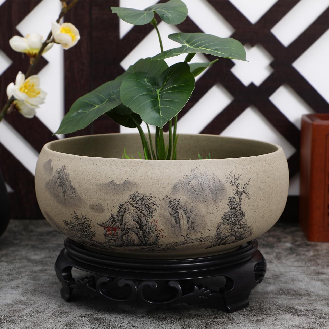 Amazon.com: DOITOOL Blue and White Porcelain Planter with Ceramic Base  6.69In Lotus Flower Pot Indoor Hydroponic Bonsai Decorative Plant Container  for Home Garden Office : Patio, Lawn & Garden