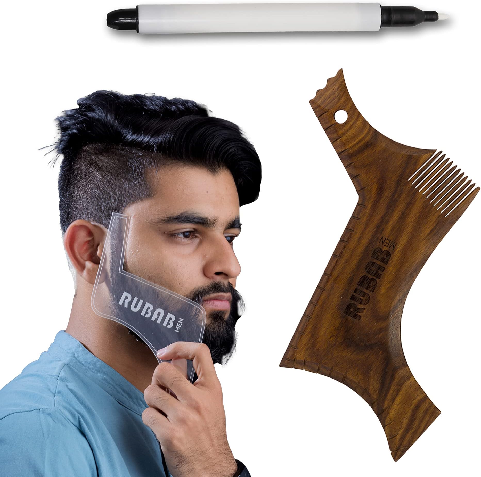 RUBAB MEN Beard Shaping Tool with Beard Marker Pen