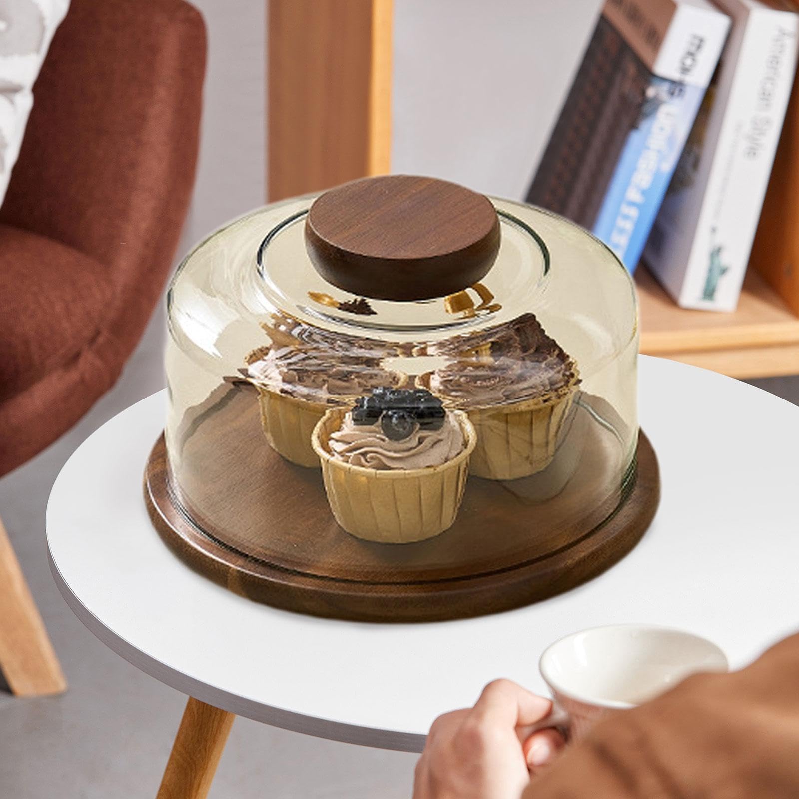 Soporte para Pasteles con Tapa Abovedada, Expositor, Bandeja para Servir Postres, Plato de Madera para Decorar Pasteles, Ideal para Bodas, Cumpleaños, Claro, Individual