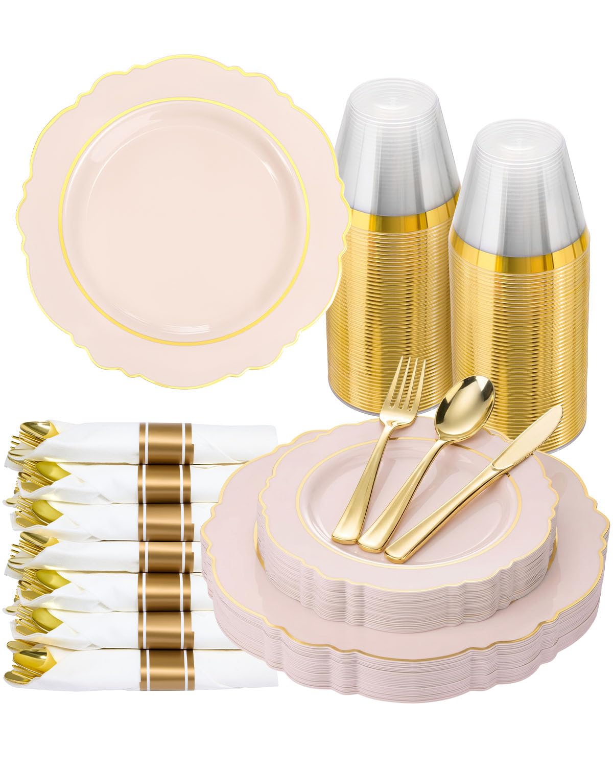 Gold Disposable Plates Set - 350 Piece Dinnerware -10