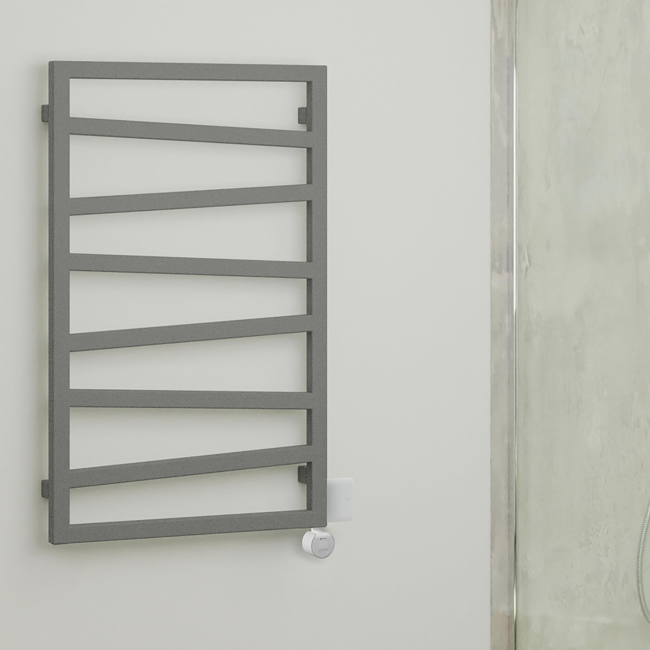 Terma Zig Zag Matt Salt N Pepper Oil-Filled Electric Towel Radiator Heating Element & Veo Element Controller (H) 835Mm X (W) 500Mm