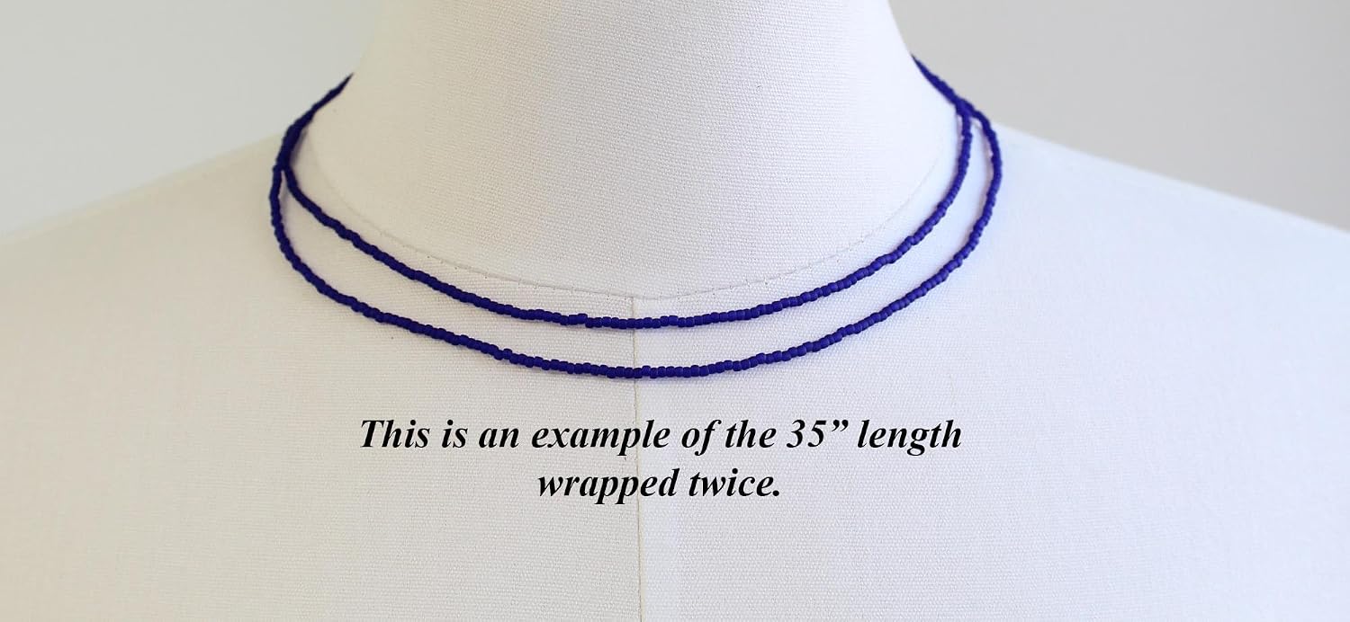 Handmade Cobalt Blue Seed Bead Necklace, Thin 1.5mm Single Strand