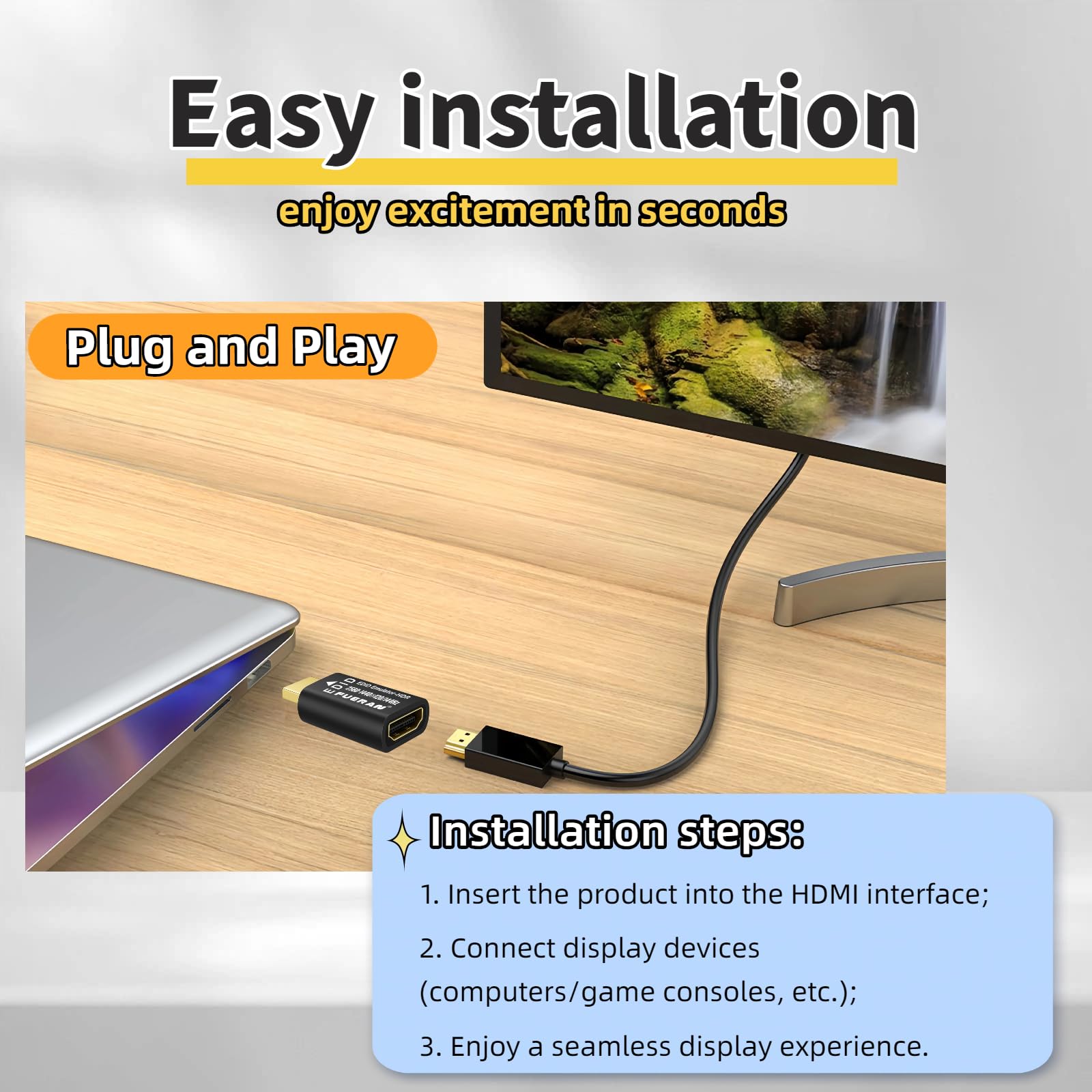 Adaptateur émulateur HDMI edid - émulateurs - Pass-Through fiable pour répartiteurs vidéo, rallonges, récepteurs AV - Plug & Play (1920 x 1080 @ 60 Hz(1080p) - 6P)