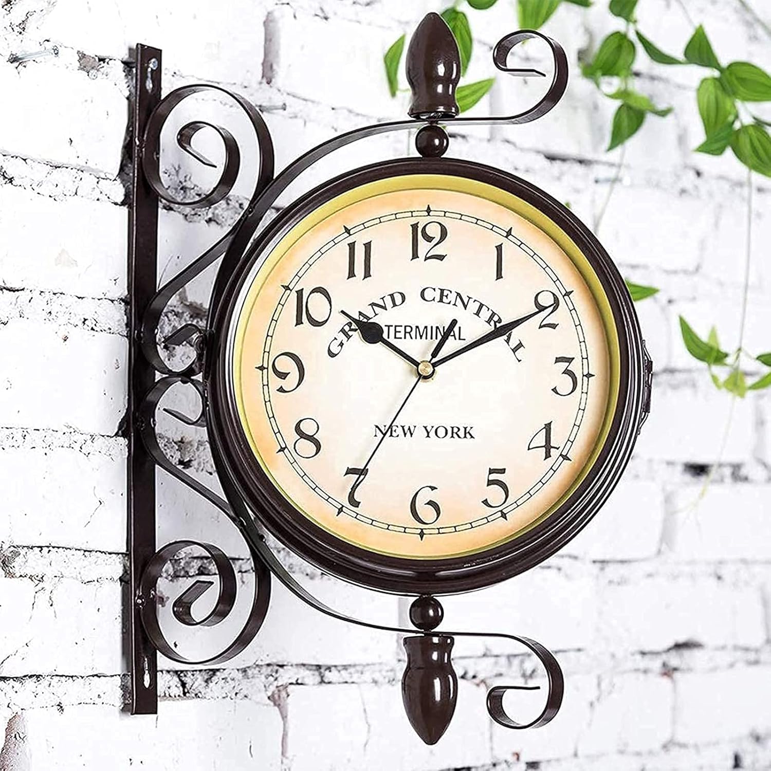 Wall Clock, Outdoor Garden Clock,Weatherproof Wall Mounted Double Sided Garden Clock with Bracket,European Retro Style Wrought Iron Wall Clock Outdoor Ornaments，