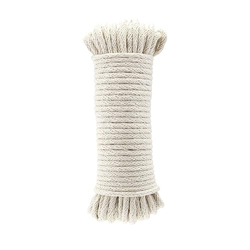 Amazon Basics Cuerda trenzada de algodón natural, multiusos, cuerda de tender, para manualidades DIY, versátil, uso en interiores y exteriores, 3/16