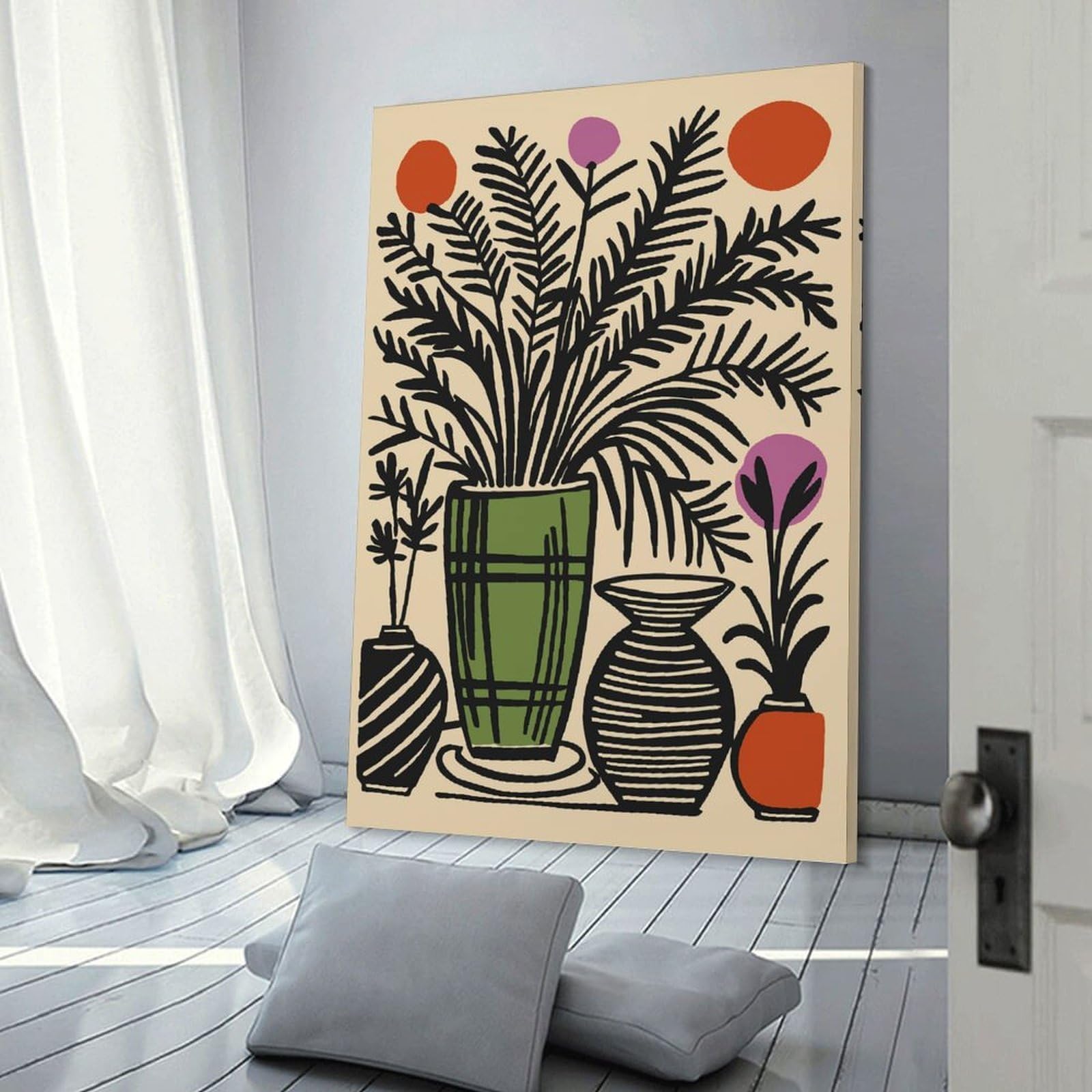 Junmoney Canvas Wall Decor Mid-Century Modern Floral Still Life, 08x12inch(20x30cm), for Flats, Guest Rooms Or Compact Rooms, A Simple Refresh for Blank Walls