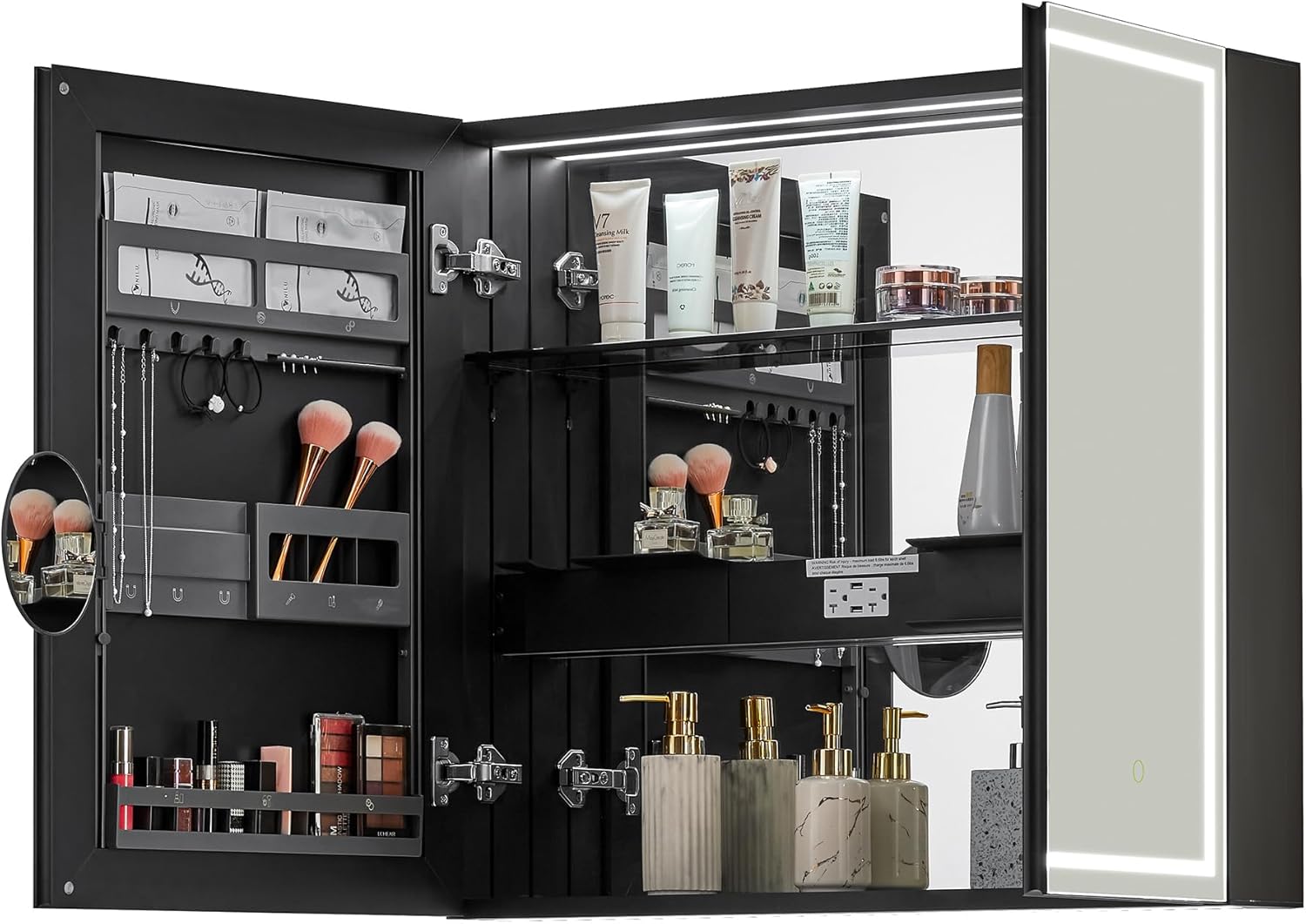 Hesili 32" Surface-Mount LED Lighted Black Aluminum Mirror Medicine Cabinet