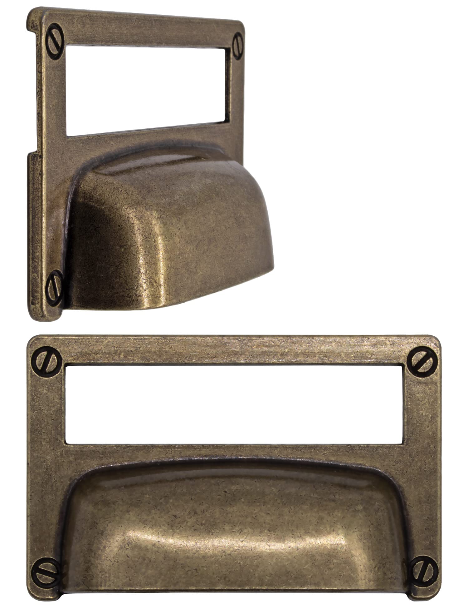 Fuxxer 2 x Label Windows, Metal Handles, Antique Bronze Brass Look, 81 x 50 mm, Set of 2
