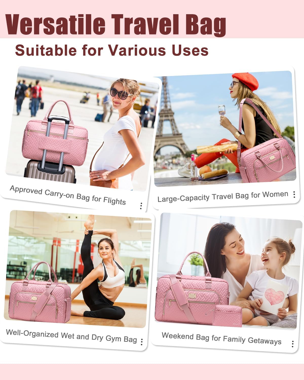 Gym Bag for Women,Travel Duffle Bag for Women,Weekender Overnight Bag with Wet Pocket,Carry On Bag with Toiletry Bag - Image 8