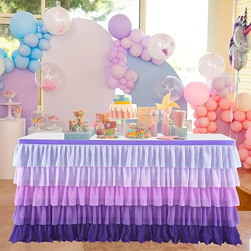 Miniatura 18 de Mantel de sirena para decoración de cumpleaños, falda de mesa tutú para mesas rectangulares, océano bajo el mar, fiesta, 9 pies