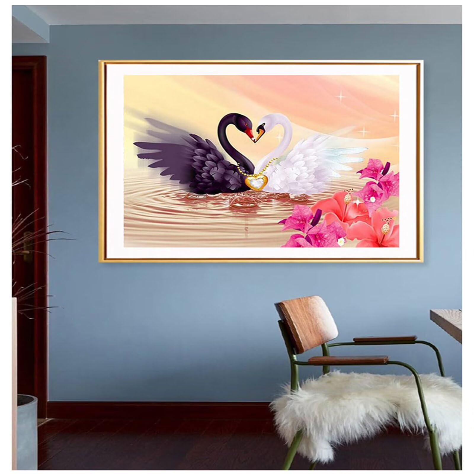 Broderie Diamant Cygnes 60x90 - Kit Complet Anti-Stress Peinture 5D
