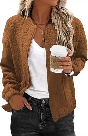EVALESS Bomber Jacket Women Jacquard Zip-Up Coat with Pockets