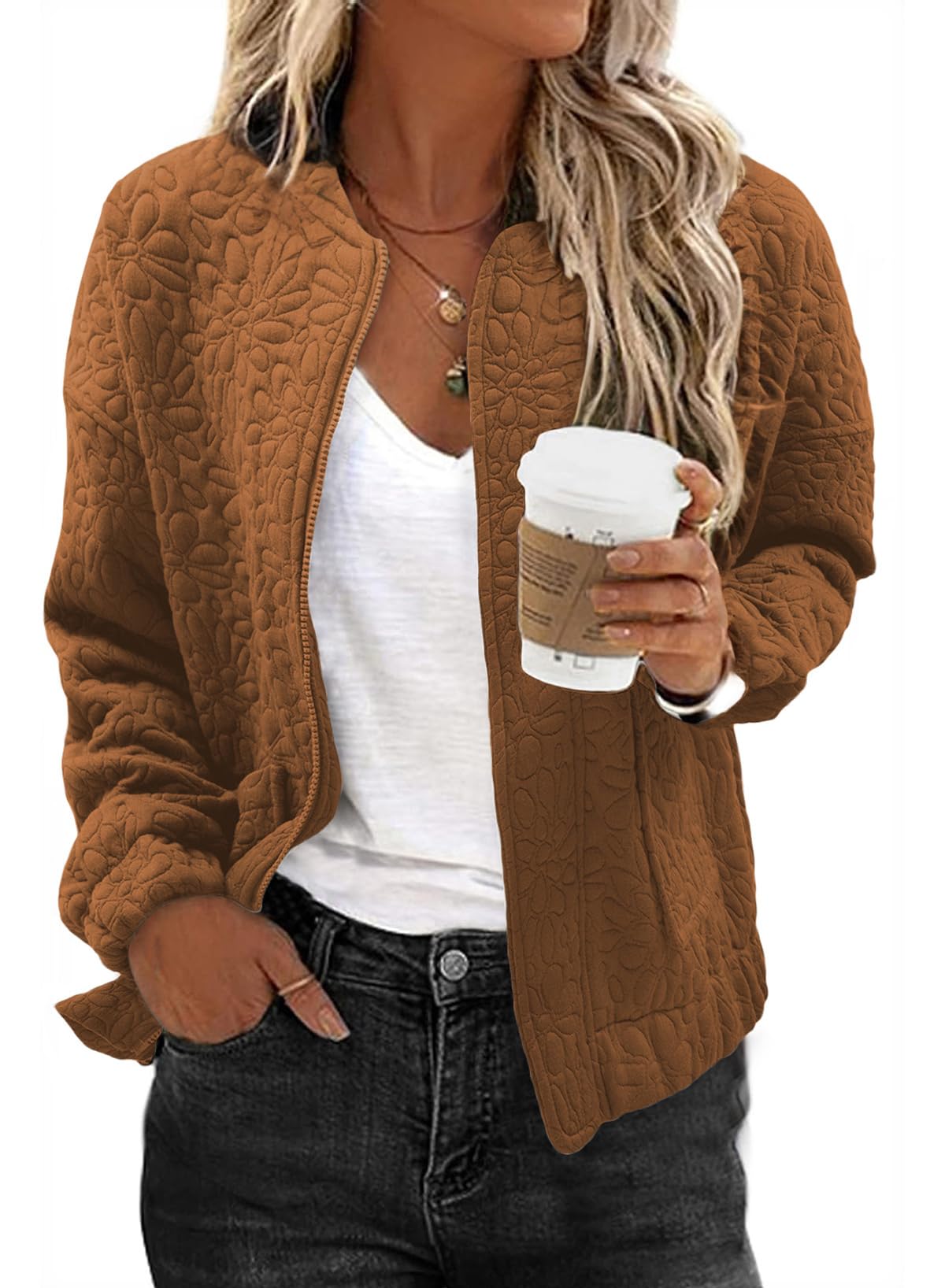 EVALESS Bomber Jackets for Women Spring Fashion 2026 Cute Jacquard Coats Lightweight Zip Up Jackets Dressy Casual