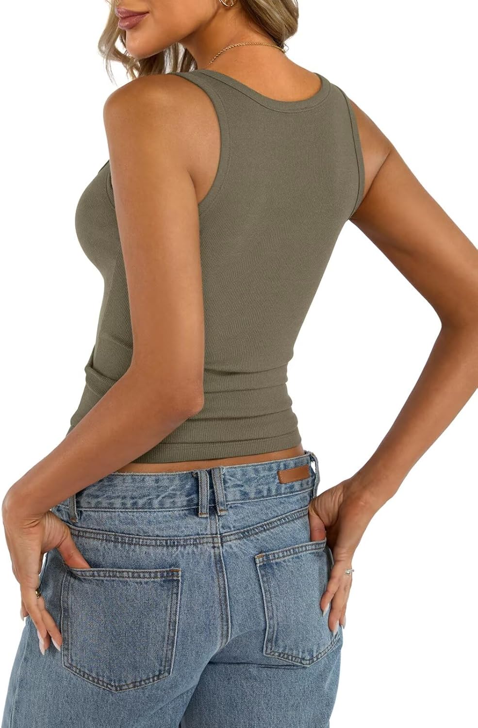 Womens Cotton Square Neck Ribbed Tank Tops Fitted Thin Shoulder Strap Sleeveless Basic Summer Cami Clothes 2026 - Image 4