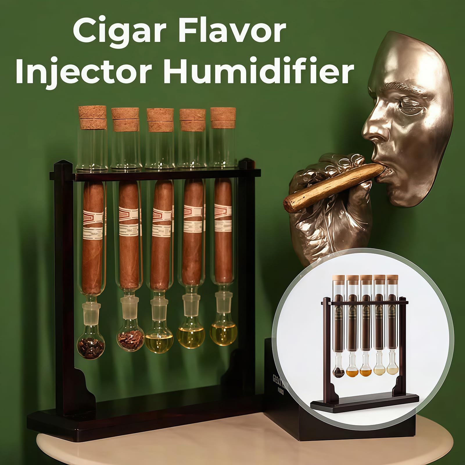 Szklana tuba do cygar z drewnianą podstawą, stojak na aromaterapię wzmacniającą smak do humidora, whisky i cygar. Prezent dla entuzjastów(5 tubes)