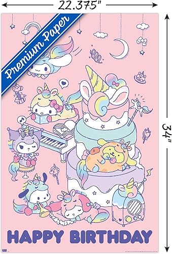 Miniatura 3 de Trends International Hello Kitty and Friends 22 Unicorn Party - Póster de pared de feliz cumpleaños, 34 pulgadas de largo x 22.4 W, versión premium