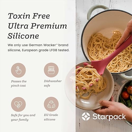 Miniatura 7 de StarPack XL - Juego de 6 utensilios de cocina de revestimiento higiénico de silicón sólido + 101 tips de cocina, Cherry Red