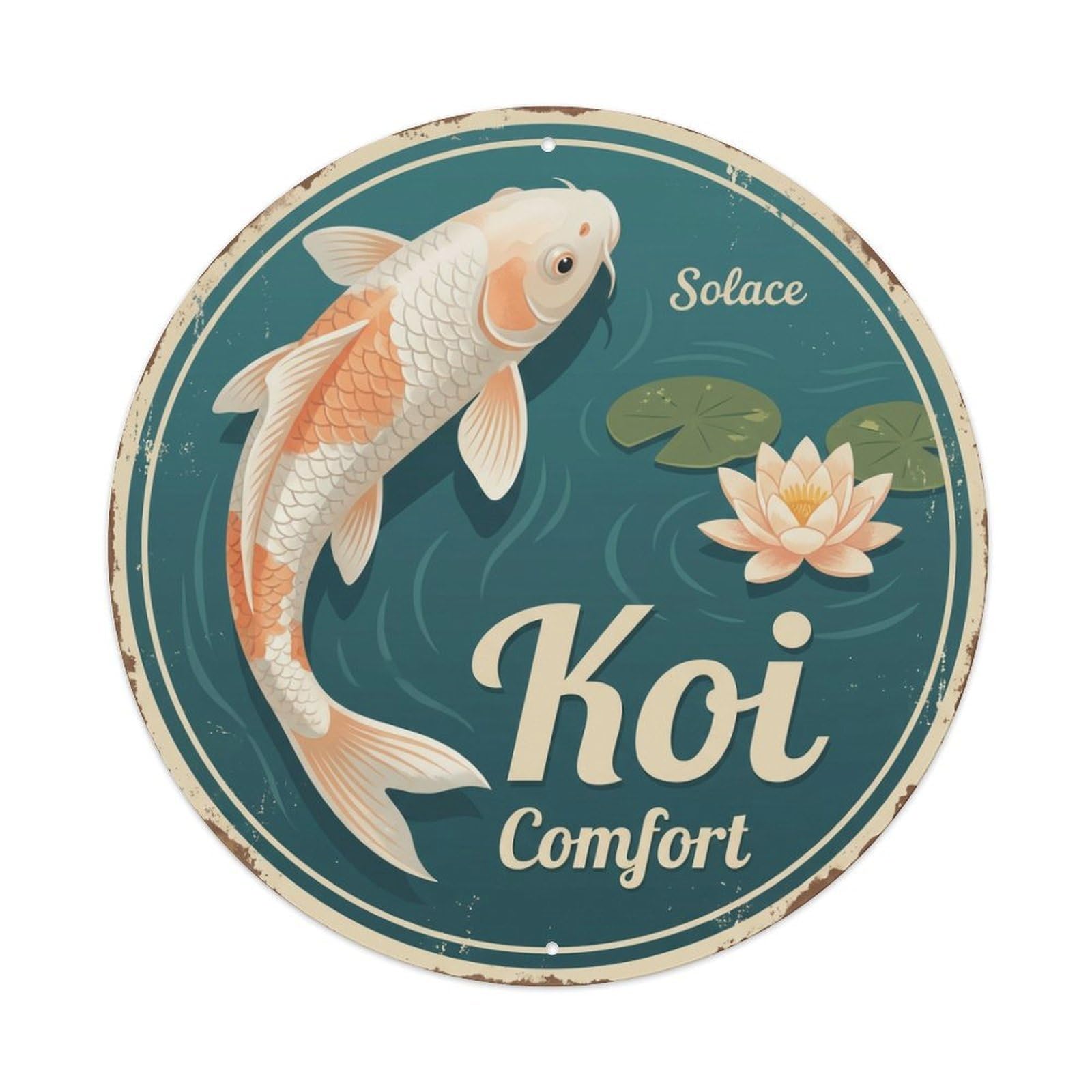 Metal Tin Sign Koi Fish Calming Relaxing Japanese Vintage