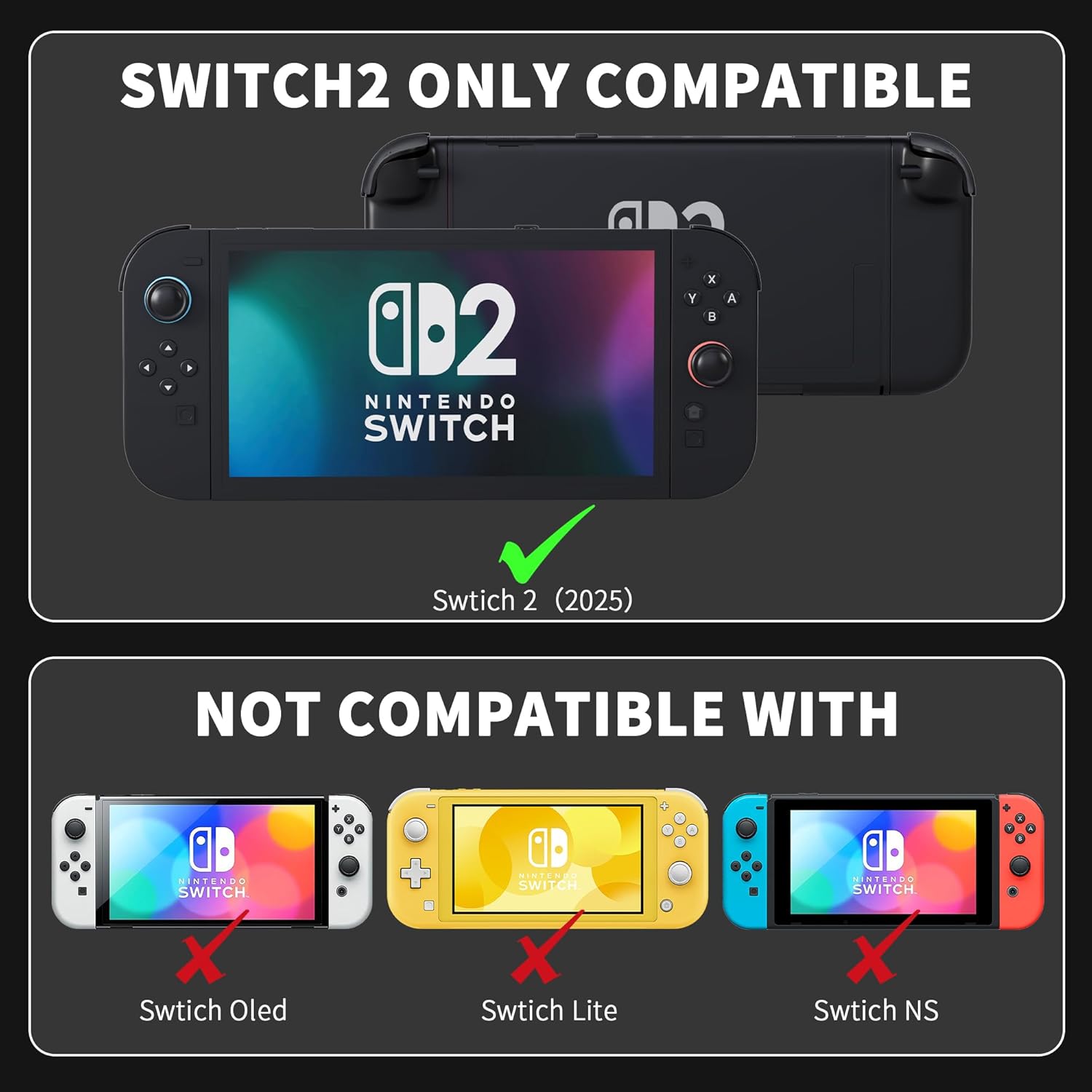[Improved Version] GLDRAM Case for Nintendo Switch 2 (2025), Dockable Hard Shell PC Protective Cover with Split Design, Anti-Scratch Switch 2 Skin Accessories Protector - Clear Glitter - Image 5