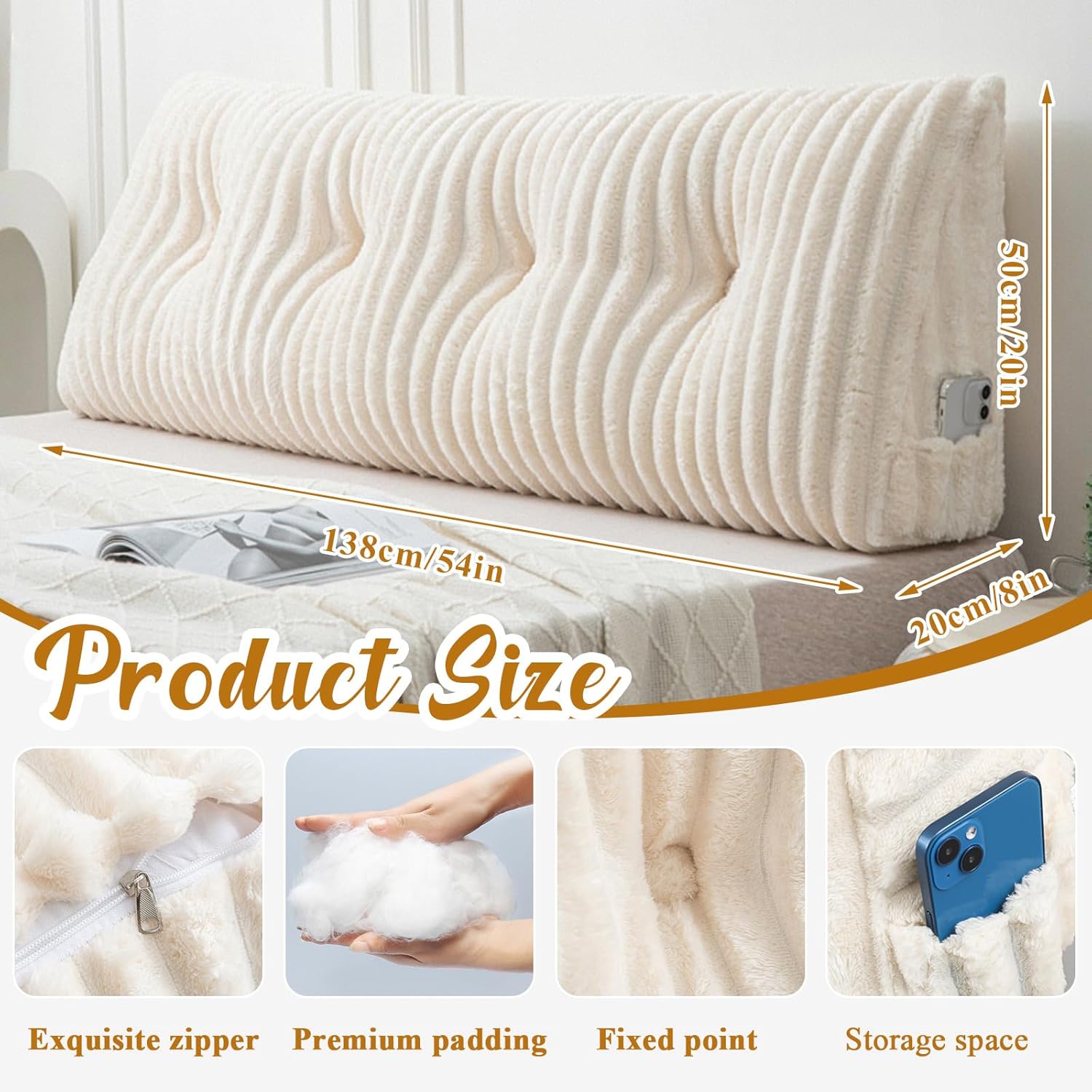 Wenqik Wedge Pillow Triangular Headboard Bed Reading Backrest Bolster Pillow with Removable Cover Back(Gray,54×8×20in)