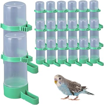20Pcs Bird Water Dispenser, Large Capacity Automatic Bird Water Feeder, Multifunctional Plastic Cage Accessory Drinker Bottle for Parakeet Lovebirds Canary