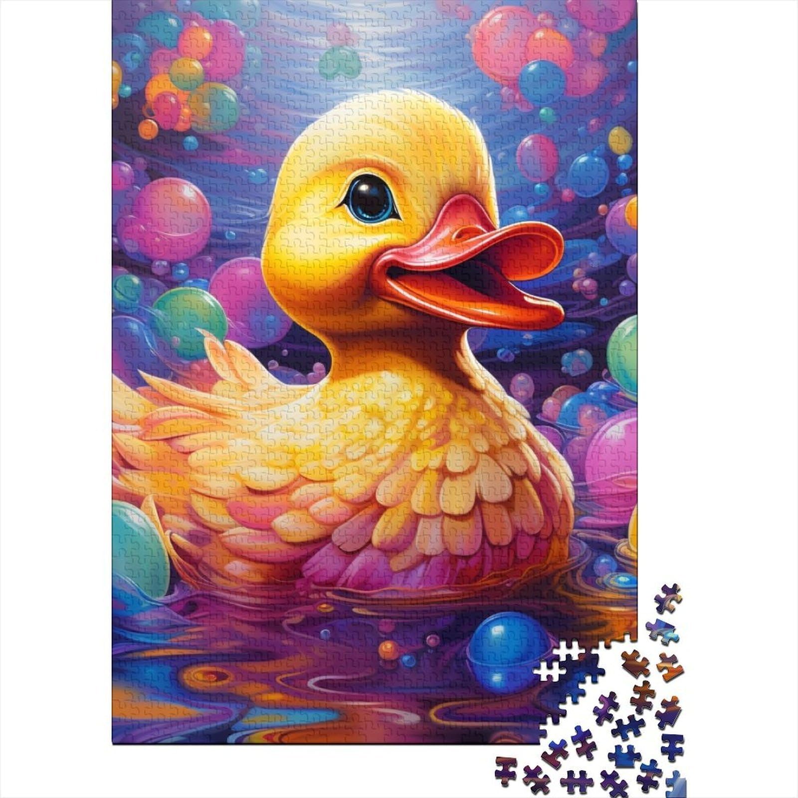 Yellow Duck 1000 Piece Jigsaw Puzzle Paper for Adults Colorful Balloons Water Surface Relaxing Focus Home Decor Gift for Family 70x50cm/1000pcs