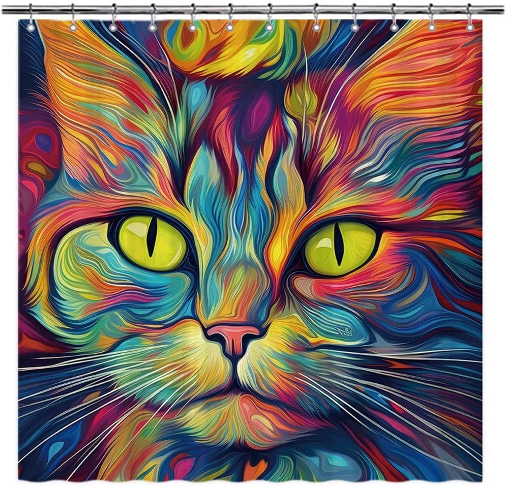 Funny American Bobtail Devon Rex Cat Shower Curtain for Bathroom Decor Lovely Cat Pet Animal Print Bath Curtains Colorful Home Decoration with Hooks 66x72 Inch Style 1