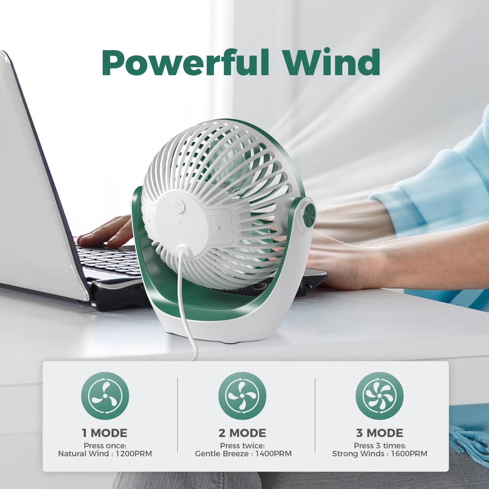 OCOOPA Ventilatore da Tavolo,Mini Ventilatore USB,con Forte Flusso d'aria e Funzionamento Silenzioso, Velocità Regolabile, Testa Girevole a 360 °, per Scrivania, Ufficio, Casa,Zaffiro