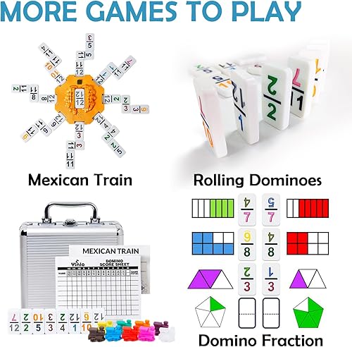 Miniatura 6 de Yinlo Juego de dominó de tren mexicano con efecto de sonido, juego de dominó número para viajes, 91 azulejos dobles de 12 colores juego de viaje con