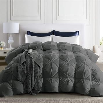 puredown Goose Down Comforter Full Size, 800 Fill Power, 100% Cotton 93% Goose Down All Season Down Duvet Insert Grey, Lightweight Cloud Fluffy Pinch Pleat, 700 TC, Pinch Pleat -Grey