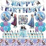 102 Psc For Frozen theme party setup, easy to assemble decorations, including children's DIY cake toppers and background cloth sets, perfect for children's birthday parties.