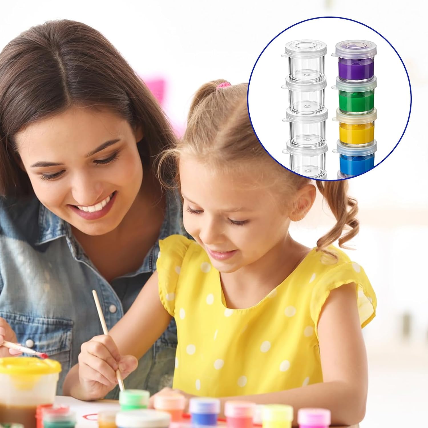 25 PCS Paint Cups with Lids, 0.4oz/12ml Small Empty Paint Pots, Plastic Clear No Spill Paints Containers for Acrylic Painting, DIY Crafts, Classrooms, Schools