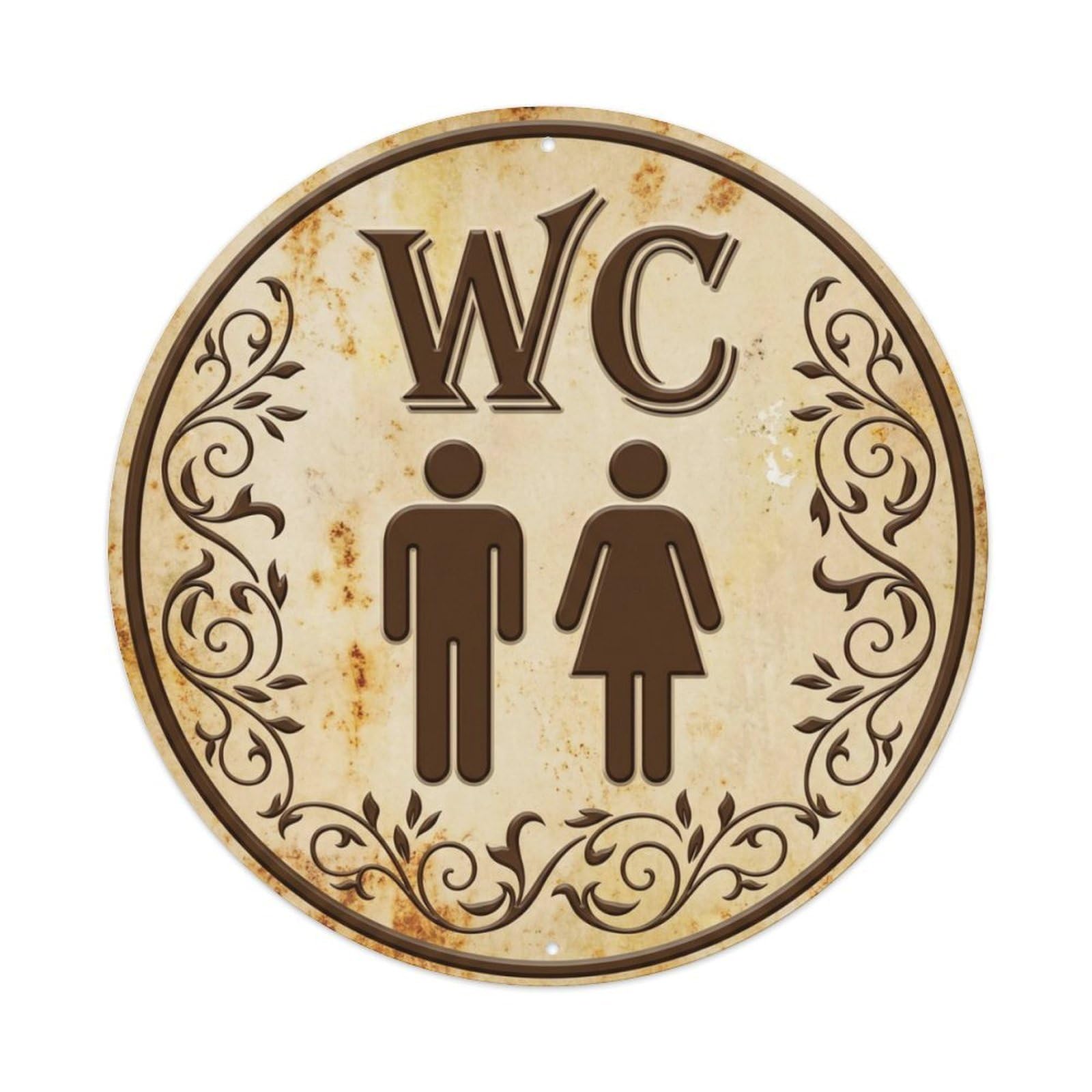 Toilet （WC） Aged Parchment Ornament Metal Tin Sign Plaque Wall Decor for Cafe, Club Bar, Office, Home Garden Round Metal Poster 8x8Inch