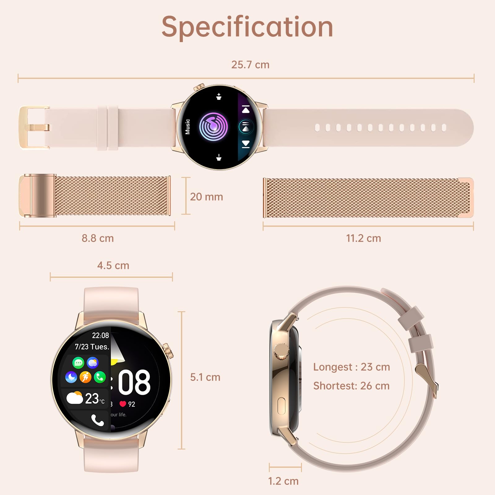 Damski smartwatch, nawiązywanie i odbieranie wiadomości telefonicznych, inteligentny zegarek z krokomierzem, pulsometr, monitorem snu, tarczą zegarka DIY, zegarek fitness, zegarek fitness dla systemu