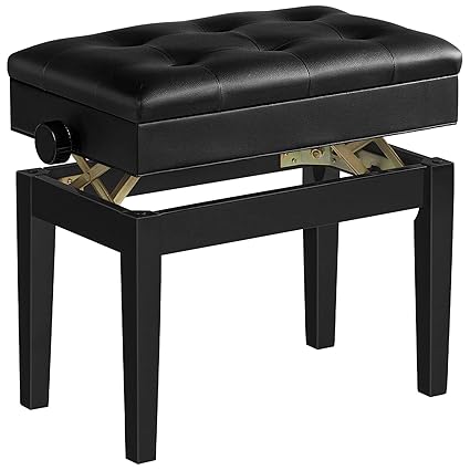 HOOBRO Adjustable Piano Bench with Storage Compartment for Music Sheet and Padded Cushion, Holds up to 300 lb, Music Bench, Piano Stool, Vanity Chair, Black BB31QD01