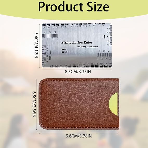 String Action Gauge Stainless Steel Height Ruler with Leather Case Premium Durable Luthier Tools for Precise Setup Ideal Guitar Accessories for Electric Bass Acoustic Guitars Mandolin &Banjo