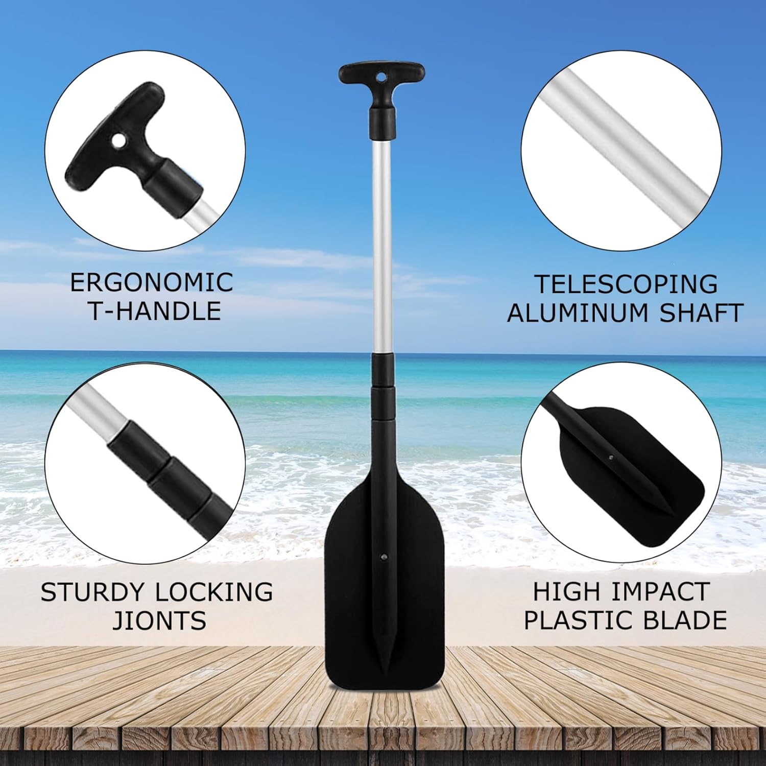 Kayak Paddle Telescoping Kayak Paddles with Plastic Blades 2 PCS Canoe Paddle T-Handle Boat Paddle Portable Boat Oars for Canoes Inflatable Boats Emergency Boats Sport Outdoor.