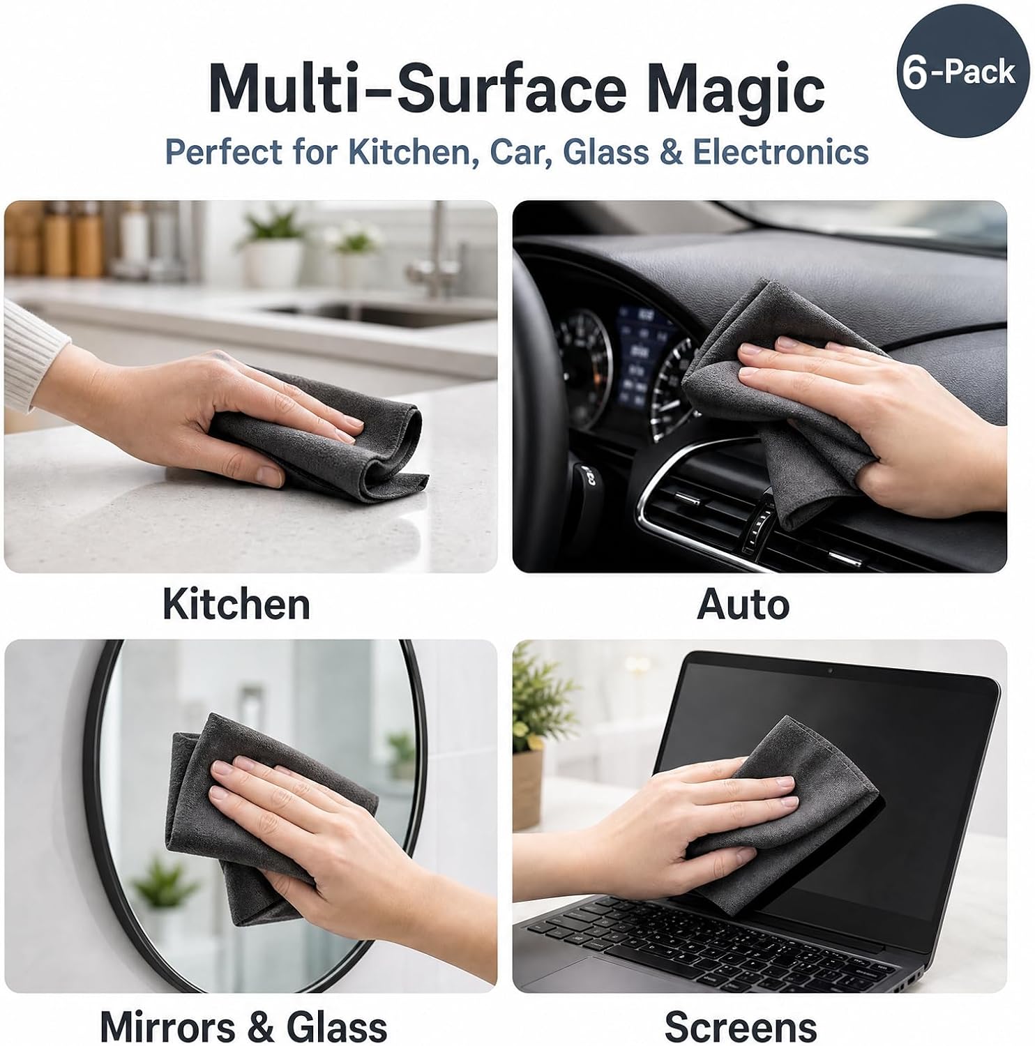 2026New Genie Cloth Magic Cloth (6PCS) Genie Magic Cleaning Cloth | Lint-Free Microfiber Reusable Cleaning Cloths for Glass, Kitchen, Cars & Screens
