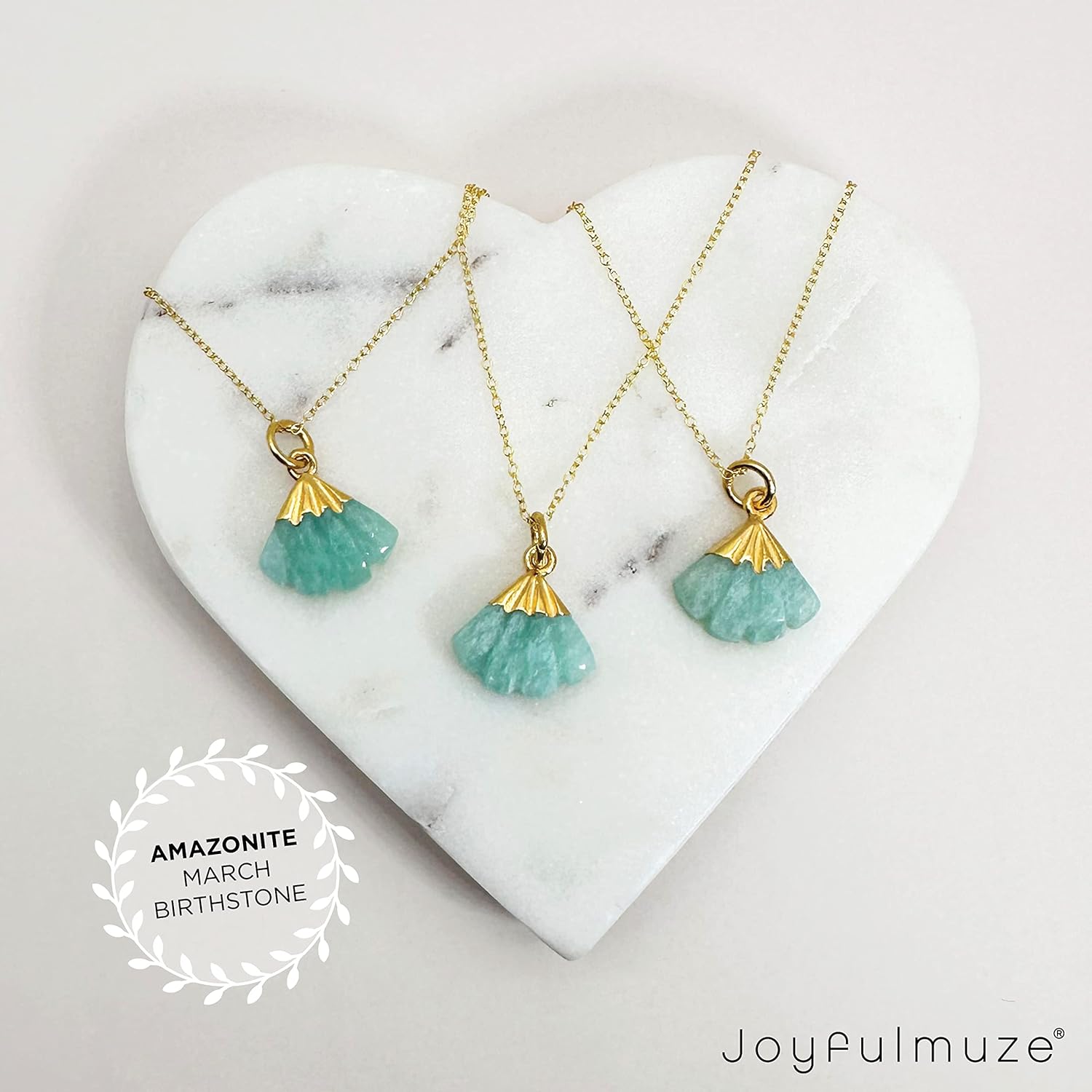 Mermaid Shell Fan Pendant Necklace Women Women, Amazonite and Labradorite Natural Carved Gemstones, Handmade 18K Gold Plated Sterling Silver Chain, Dainty Crystal Jewelry Gift 18 Inch Women
