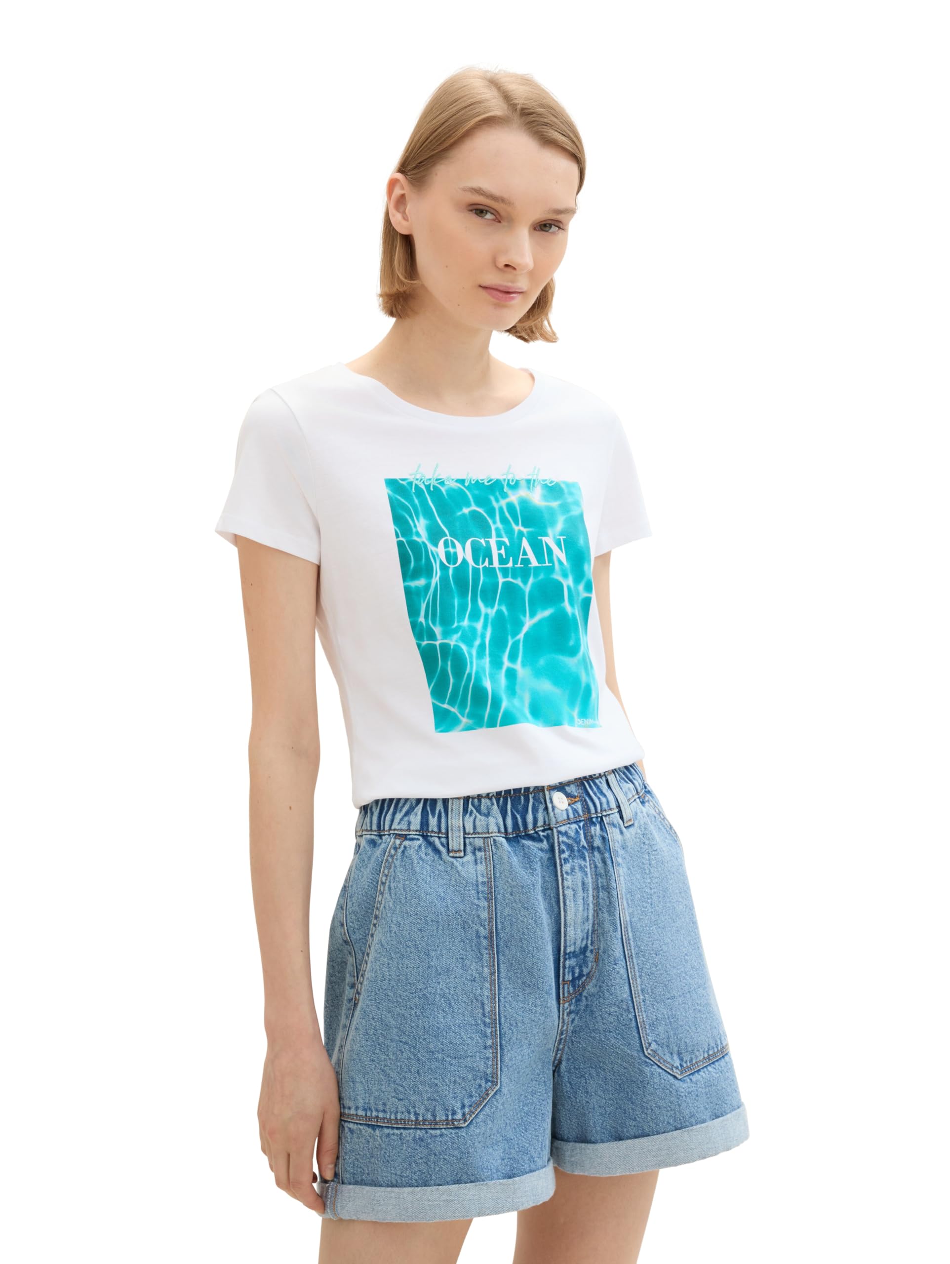 TOM TAILOR Denim Damen Basic T-Shirt mit Print