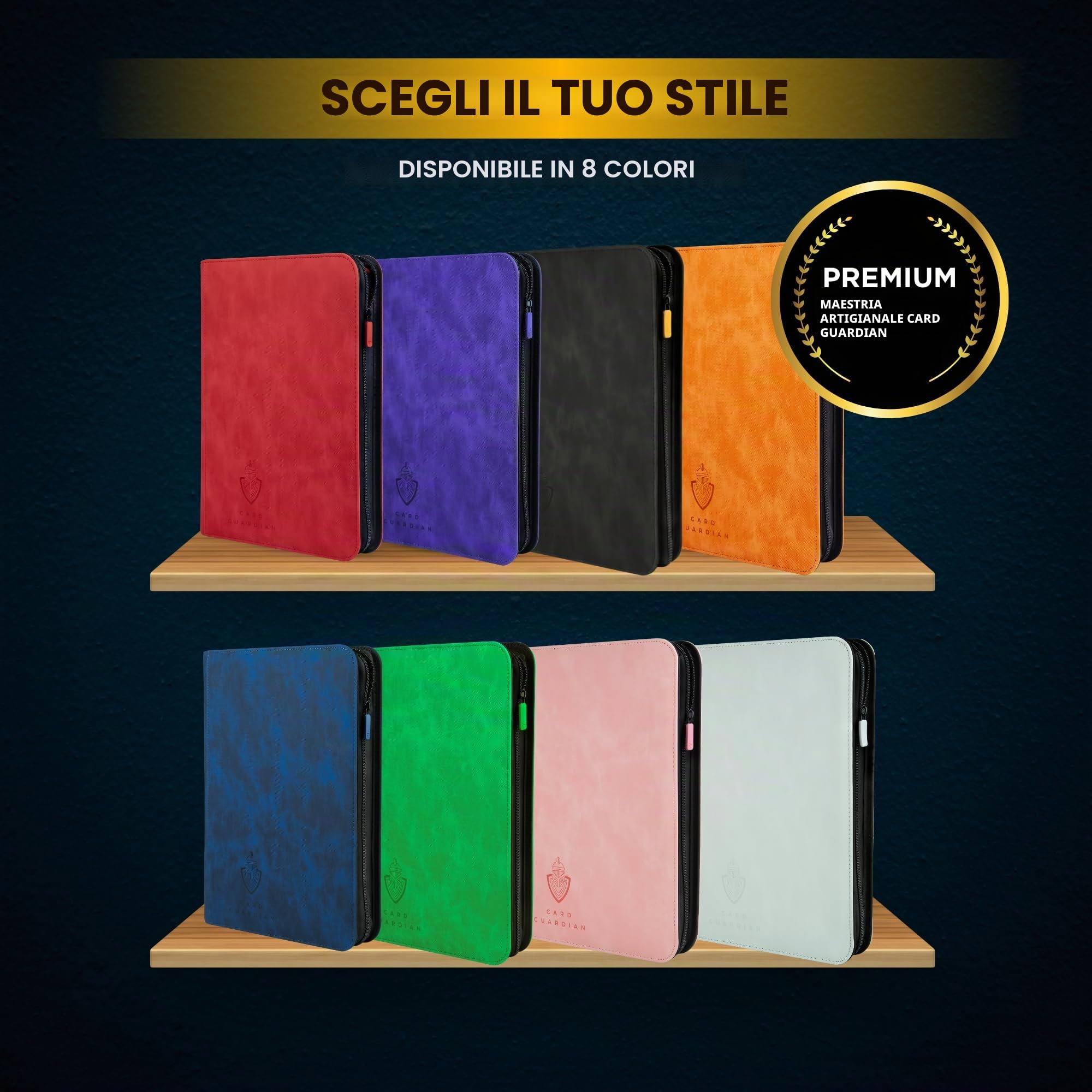 Card Guardian - Raccoglitore premium con 9 tasche con cerniera per 504 carte - tasche laterali per giochi di carte collezionabili TCG (viola)