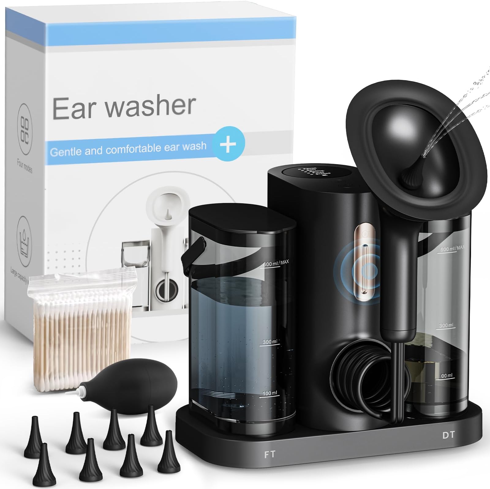 Upgraded Ear Wax Removal, Water Powered Ear Cleaner Ear Wax Removal Kit ManualIrrigation Flushing System with Sewage System and 4 Clean Mode,Safe and Effective Ear Flushing Kit with 8 Ear Tips - Black