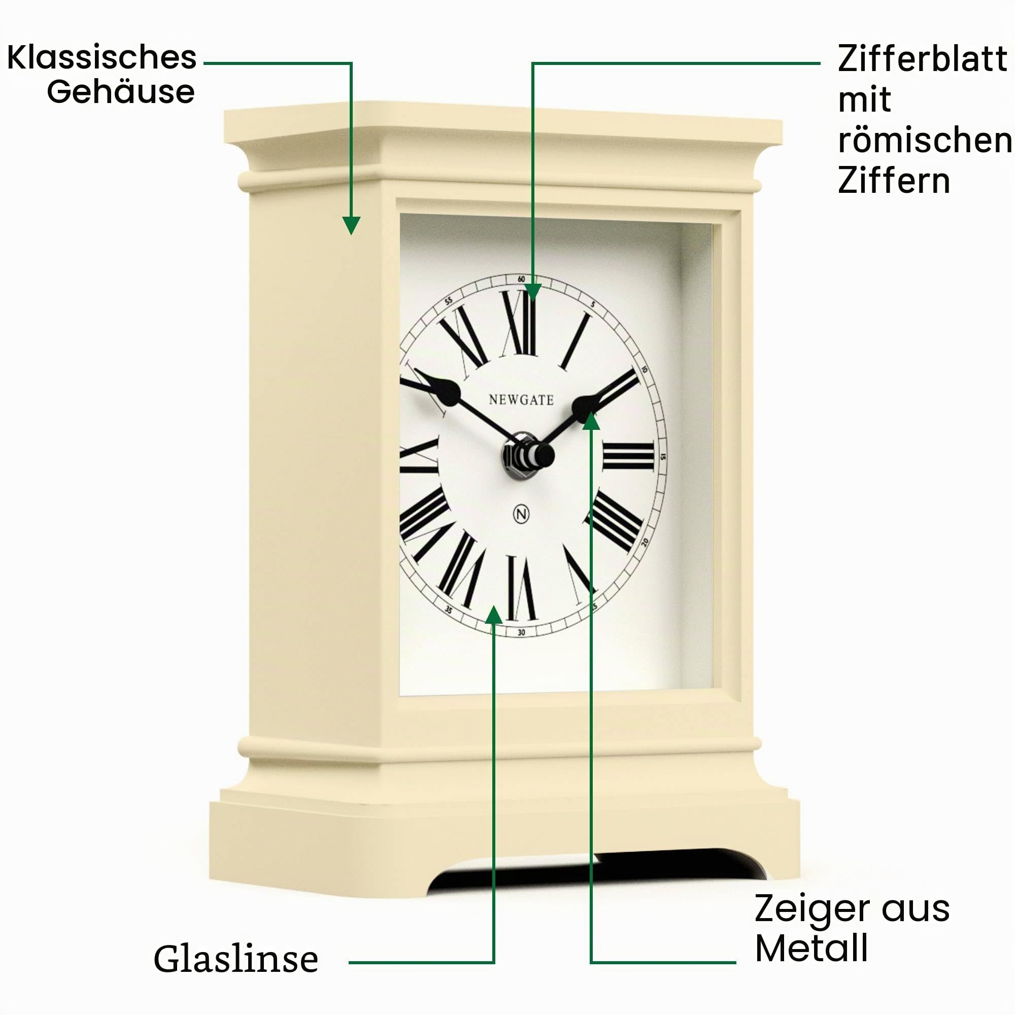 NEWGATE® Time Lord Kaminsimsuhr | Klassisches wagenuhr-Design | Helle Creme | Römische Zahlen | Zeitgenössischer klassischer Stil für Schreibtisch, tischplatte, Regal oder nachttisch