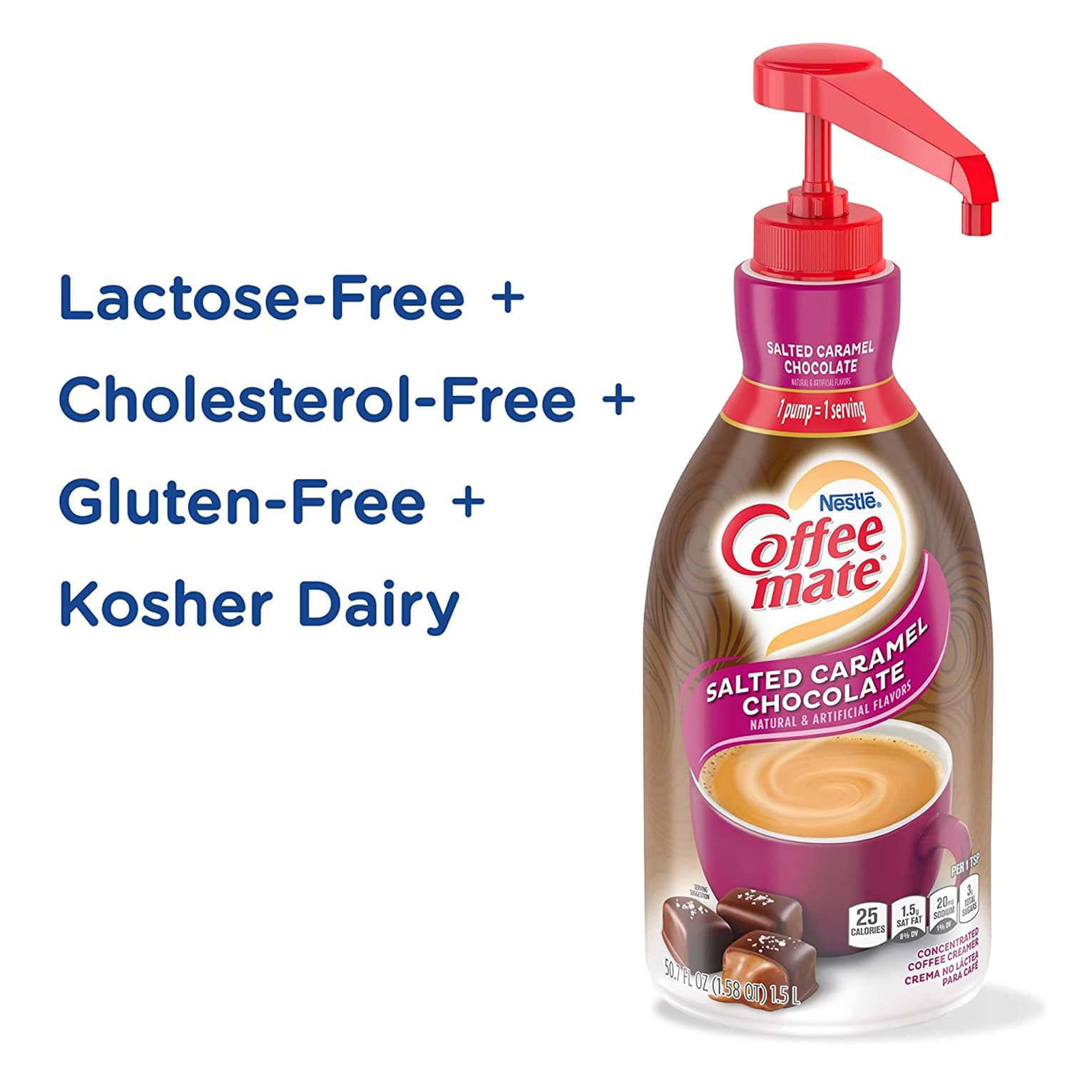 Coffee mate Salted Caramel Liquid Concentrate, 1.5 Liter Pump Bottle with By The Cup Coffee Scoop